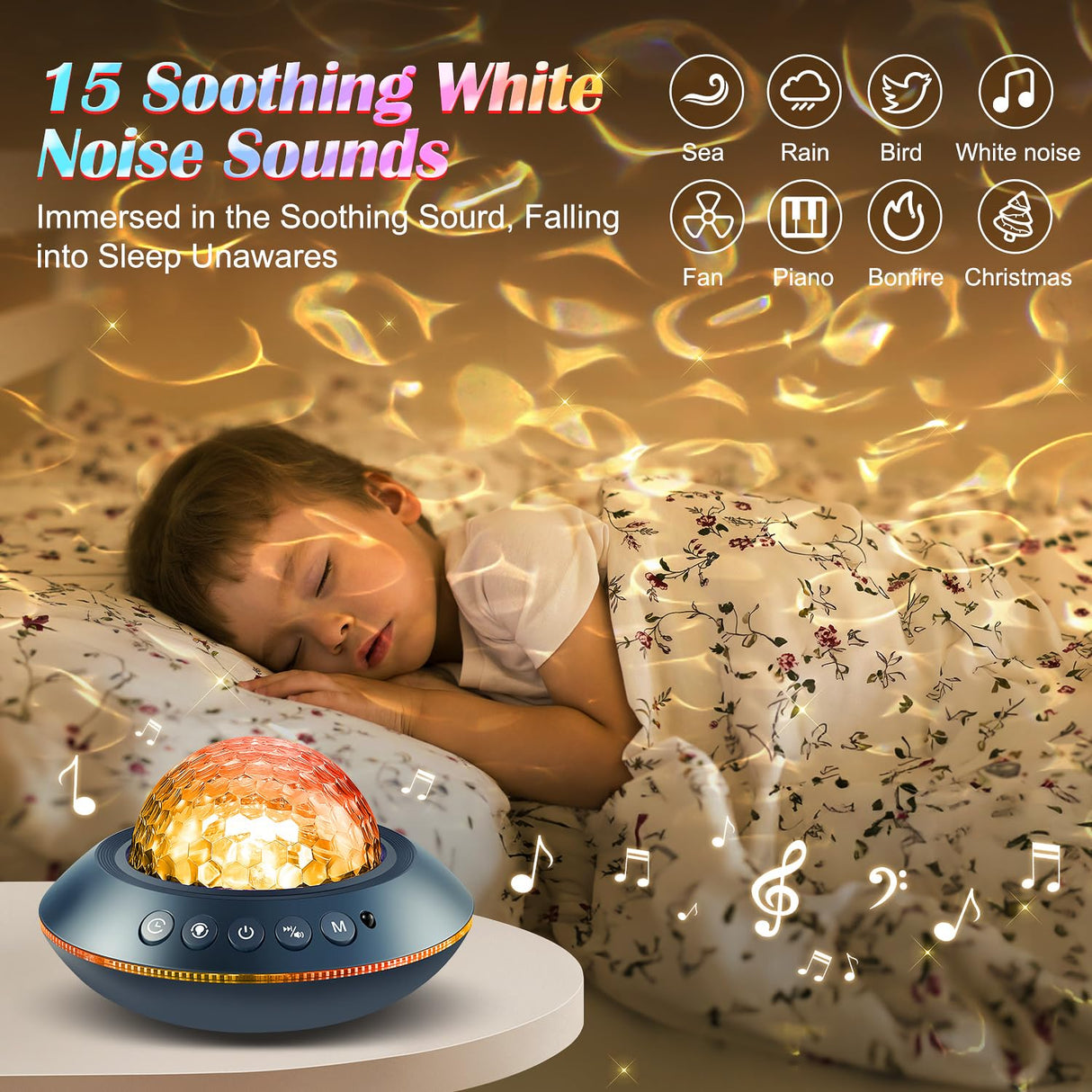 One Fire Ocean Light Projector,15 White Noises & Bluetooth Ambient Lighting, 360° Full Coverage Ceiling Projector Ocean Lamp, Remote Timer Galaxy Lamp for Bedroom Decor, Mood Lighting Gifts