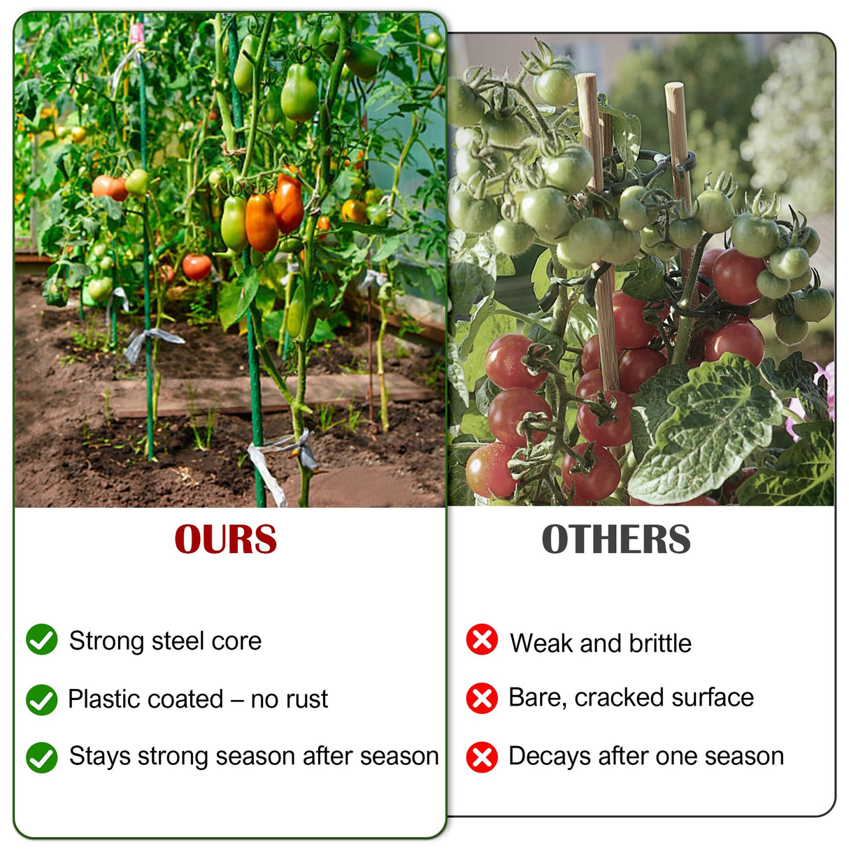 FORUP Garden Stakes, 25 Pack Steel Plant Stakes with Plastic Coating for Climbing Plants, Tomato Eggplant Bean Support, Rust-Resistant Outdoor Garden Stakes (58 Inch)
