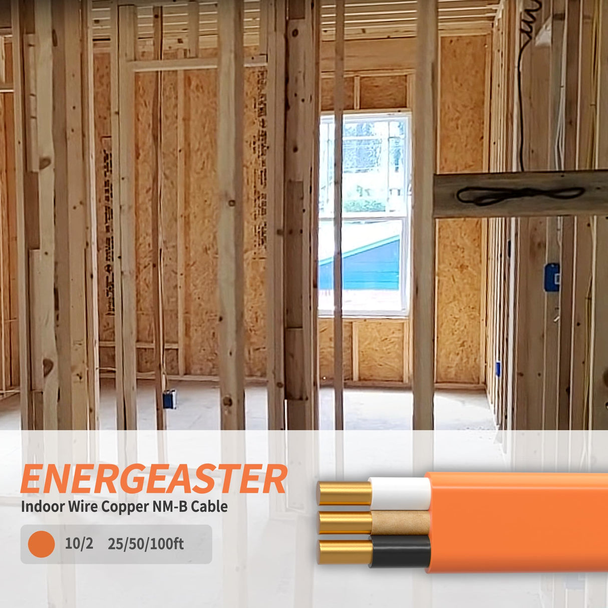 Energeaster 10/2 NM-B Wire,with Ground Indoor Electrical Copper Wire,10 Gauge Wire 2 Conductor Non-Metallic Sheathed Copper Cable(25FT Orange)
