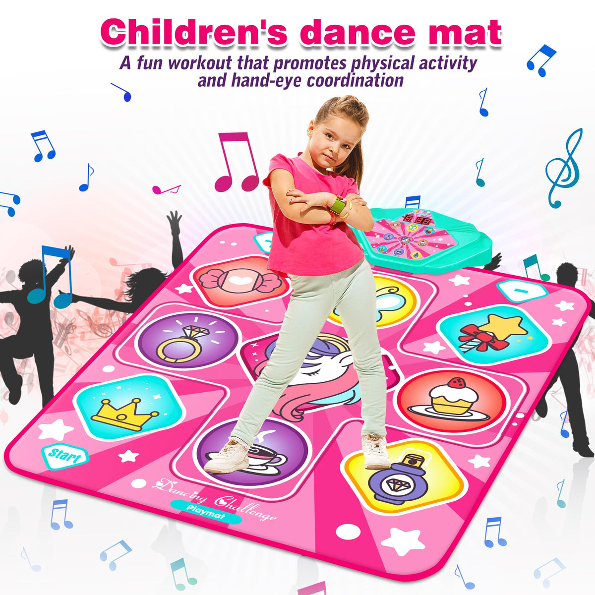 Unicorn Dance Mat for Girls, LED Music Pad, 5 Game Modes, Gift for Kids 3+