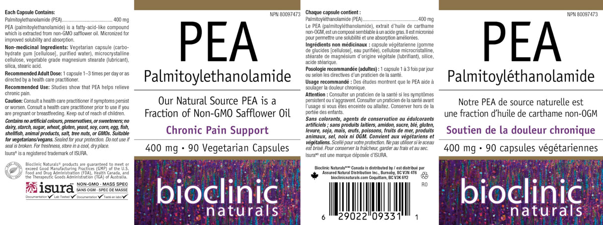 Bioclinic Naturals Pea Palmitoylethanolamide 400 mg 90 Vegetarian Capsules