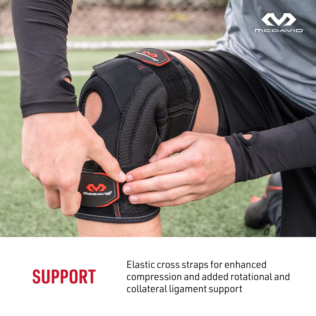 McDavid Knee Brace Support with Side Stays, Compression Knee Sleeve & Cross Straps for Patellar Tendon Support, Tendonitis, Arthritis Pain Relief, Recovery, Knee Brace for Men and Women