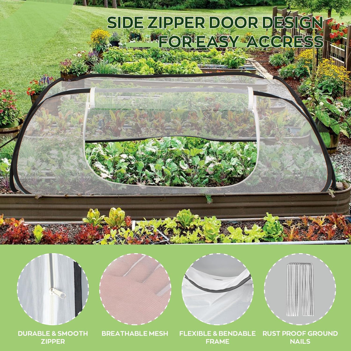 2Pack 45''x22''x18'' Pop Up Raised Garden Bed Cover -Instant Plant Protection Against Bird, Pests & Squirrel,Plant Net Cover for Raised Bed with Zipper Door for Protecting Vegetable Row
