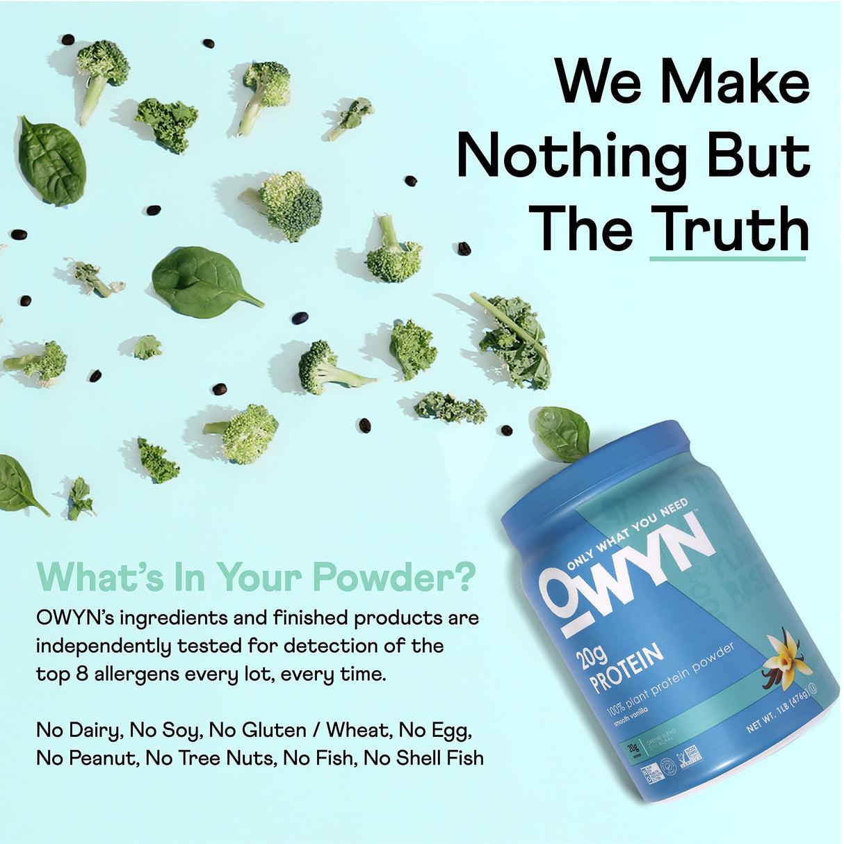 OWYN Only What You Need Plant-Based Protein Powder, Smooth Vanilla, 1.05 lbs