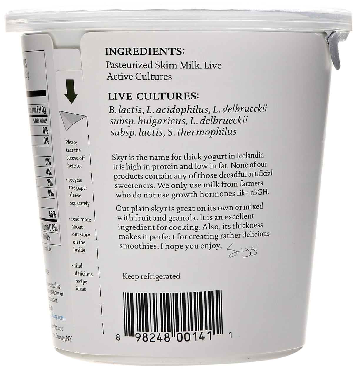 siggi's® Icelandic Strained Nonfat Yogurt, Plain, 24 oz. Multiserving Container – Thick, Protein-Rich Yogurt Snack