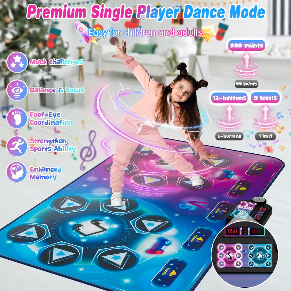 maysida Dance Mat Toy Gift for Kids ages 3-12, Dancing Music Playmat with 12 Key, Large Size (59*38 in), Double User Challenge Game Christmas Birthday Gift for Girls Boys 5 6 7 8 9 10 11 12 Year Old