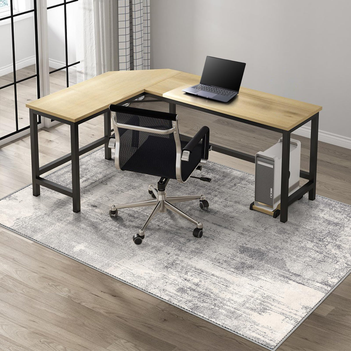 Kuyal Office Chair Mat for Hardwood Floor, 48 x 60 inches Computer Gaming Chair Mat, Low Pile Carpet Desk Chair Mat, Anti-Slip Floor Mats Wood/Tile Protection Mat(48'' x 60'', Modern Gray)