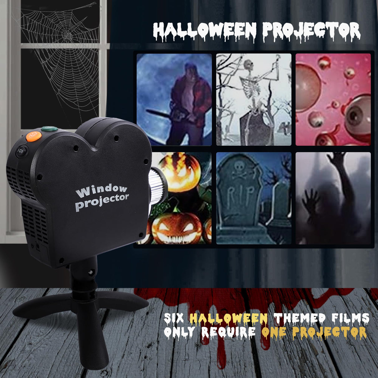 Halloween Window Projector, Outdoor Christmas Projector, Halloween Led Holographic Projection Lamp, 6 Halloween Movies, 6 Christmas Movies, for Window Garden Halloween Christmas Decor