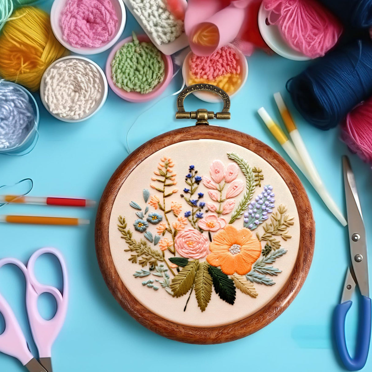 Burbell 15 Pcs 3 Inch Round Embroidery Hoops Frame Circle Rubber Hoops Ring Display Cross Stitch Ornament Imitated Wood Frame Kits for Christmas Halloween Craft Sewing DIY Hanging Gifts