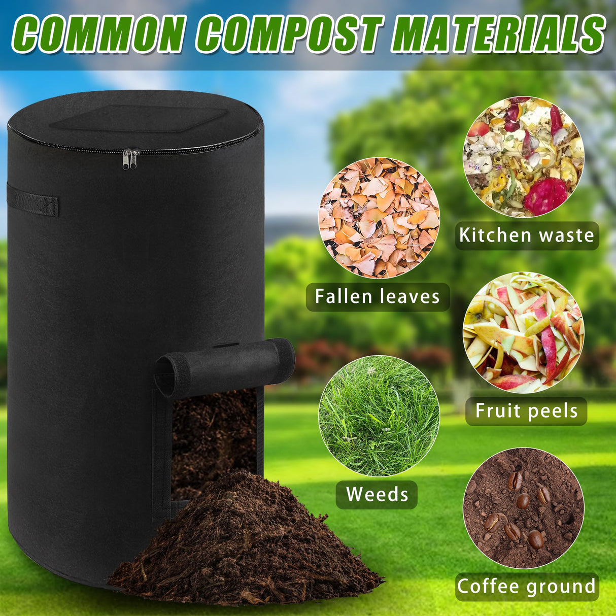 Atvkov Compost Bin Outdoor with Handles Observation Windows, 34 Gallon