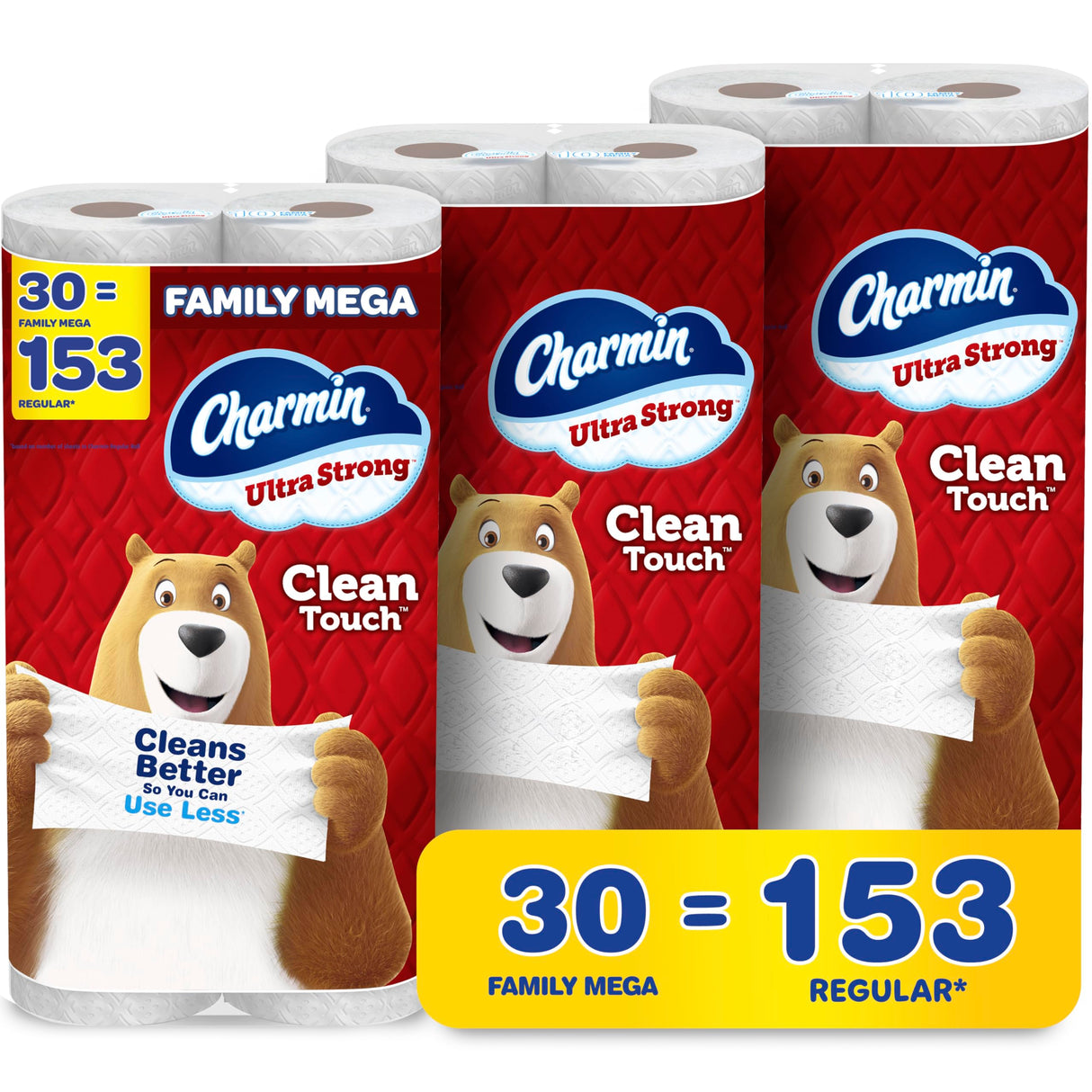 Charmin Ultra Strong Clean Touch Toilet Paper, 30 Family Mega Rolls = 150 Regular Rolls