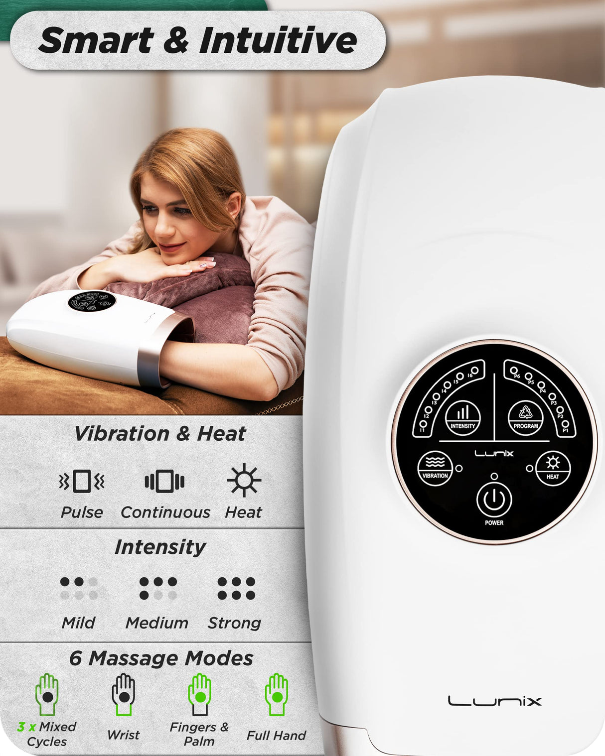 Lunix LX3 Hand Massager, FSA HSA Eligible, Shiatsu Hand Massage Machine with Heat and Compression, 6 Levels Pressure Point Therapy for Arthritis, Carpal Tunnel, and Finger Numbness, Pain Relief