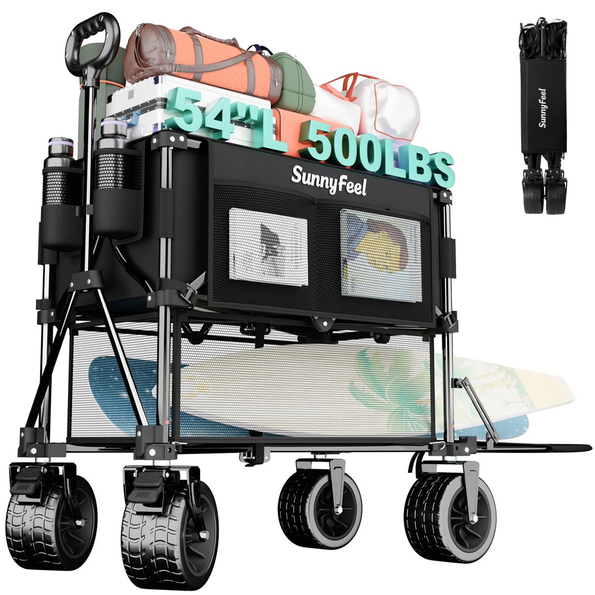 SUNNYFEEL 400L Large Capacity Double Decker Wagon with Tailgate