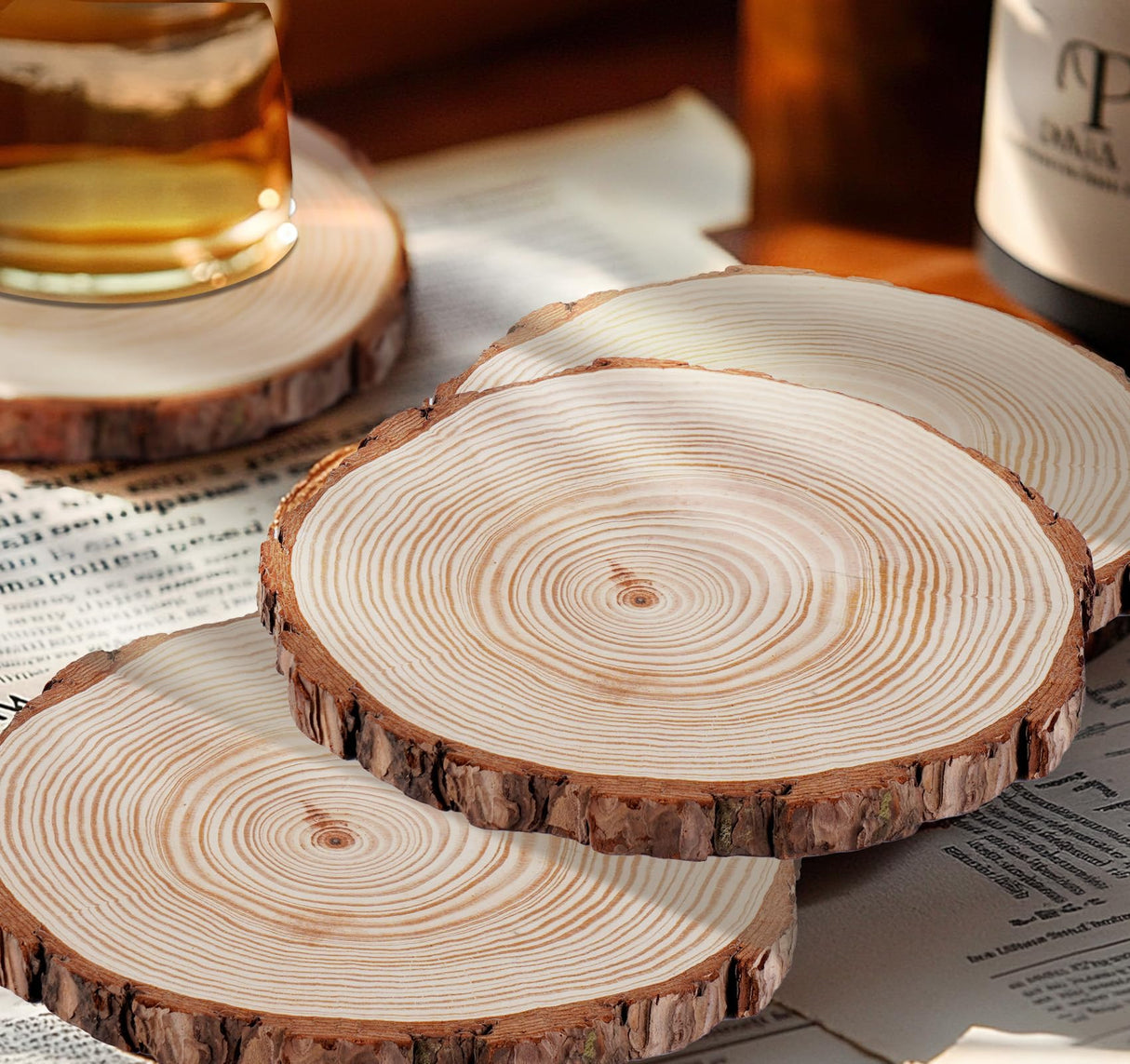 Timburst 6.5-8 inch Unfinished Wood Slices, 6 Pcs Natural Wood Centerpieces for Tables, Wood Slice with Bark, Rustic Wood Circles for Crafts Arts Party Christmas Decorations Wedding Centerpiece