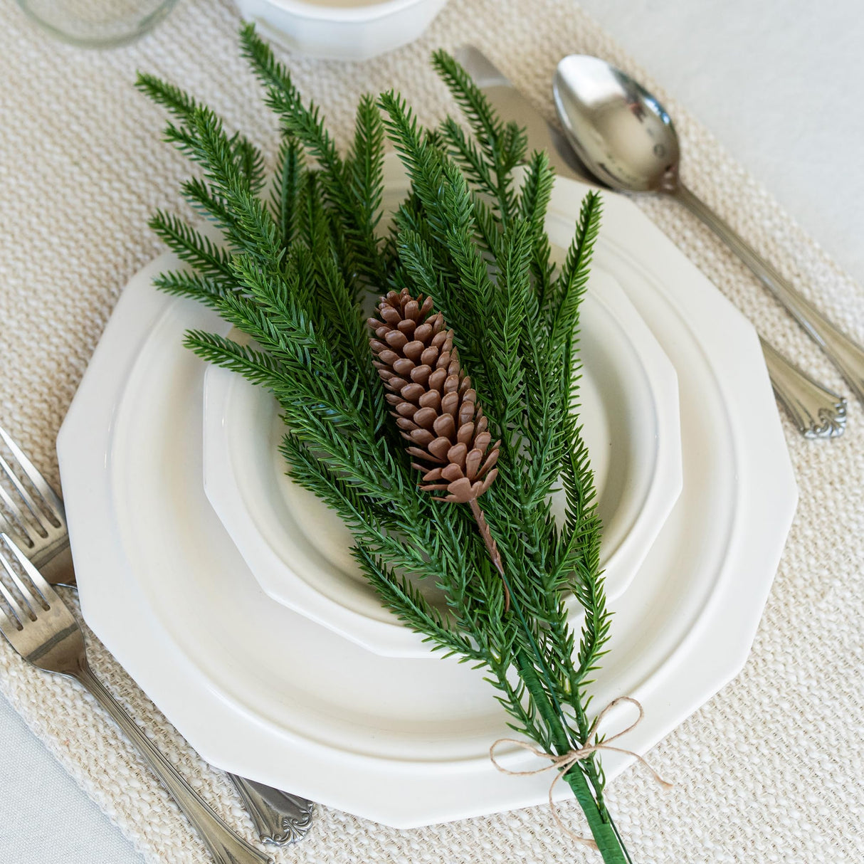 HyeFlora 19 Inch Christmas Norfolk Pine Stems, 12PCS Real Touch Faux Cedar Pine with 5PCS Big Pine Cones Branches, Artificial DIY Greenery Stems Plastic Picks for Vase Indoor Outdoor Home Garden Décor