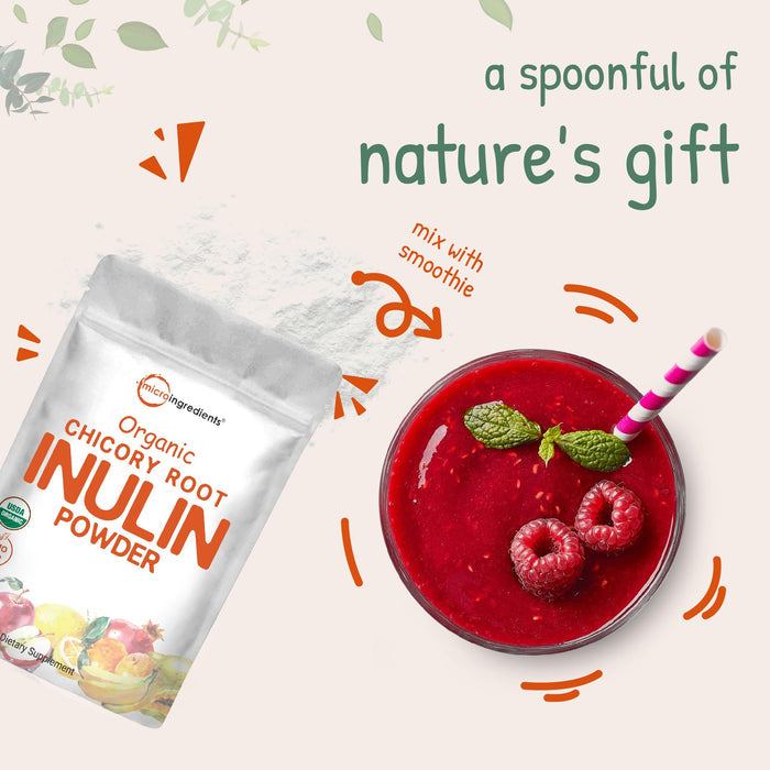 Organic Daily Prebiotic Dietary Fiber Supplement Powder, (Inulin Fiber from Chicory Root), 10 Ounce, Highly Promote Intestinal Colon, Gut Health and Digestive Function, Vegan Friendly