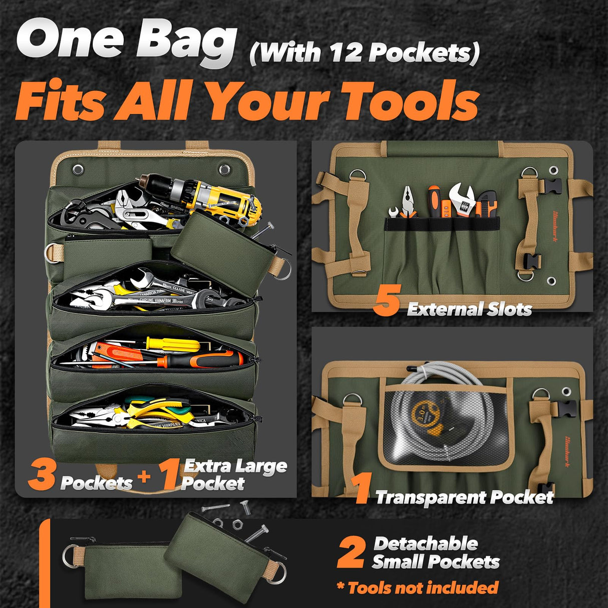 Gifts for Men, Roll Up Tool Bag, Anniversary Birthday Gifts for Men Dad Husband Him Boyfriend, Gift for Dad Who Have Everything, Portable Tool Organization for Mechanic Welding Electrician