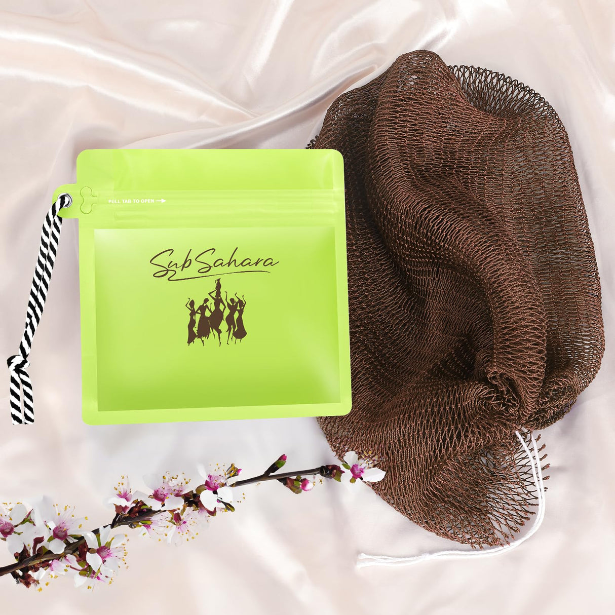 SubSahara African Net Sponge Authentic - 2 Pieces Exfoliating Scrubber for All Skin Types, Ideal for Face & Body Daily Use, Durable, Gentle Exfoliation (Green & Brown)