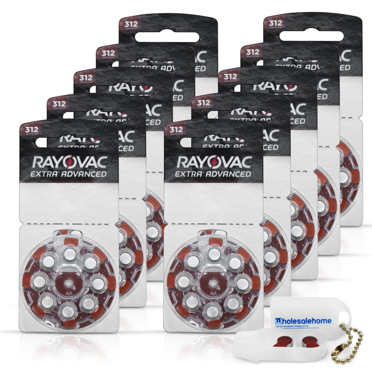 Wholesalehome Hearing aid Batteries Size 312, 80 Extra Advanced Mercury-Free Batteries with Battery Caddy