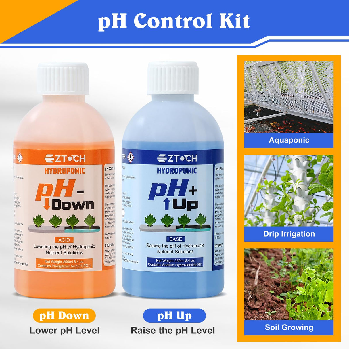 EZTOCH pH UP and Down for Hydroponic Plants, Adjust the pH Balance