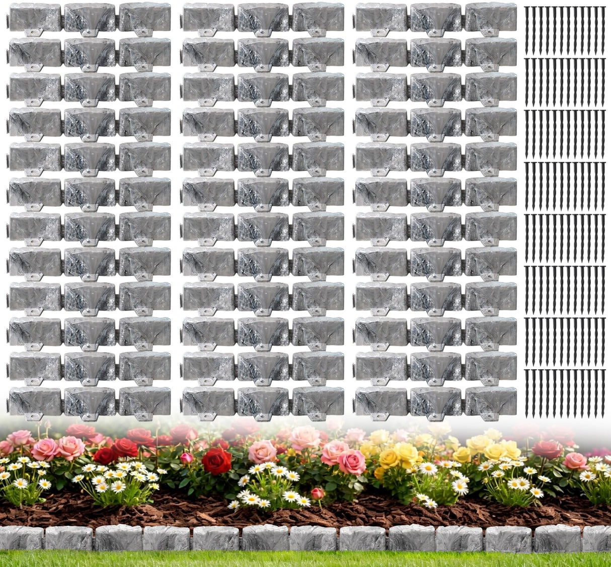 Landscape Edging Garden Edging Border Faux Stone Edging,17FT x 2.75 in Tall