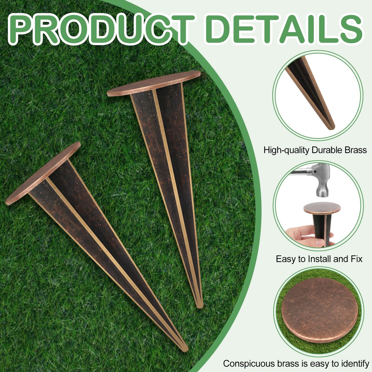 Zealor 4 Pack Permanent Property Line Markers, 7x3 Inch Brass Boundary Markers for Property Land Survey Stakes Heavy Duty Survey Pin for Home Depot Septic Tank Yard Paver Ground Landscape Surveying