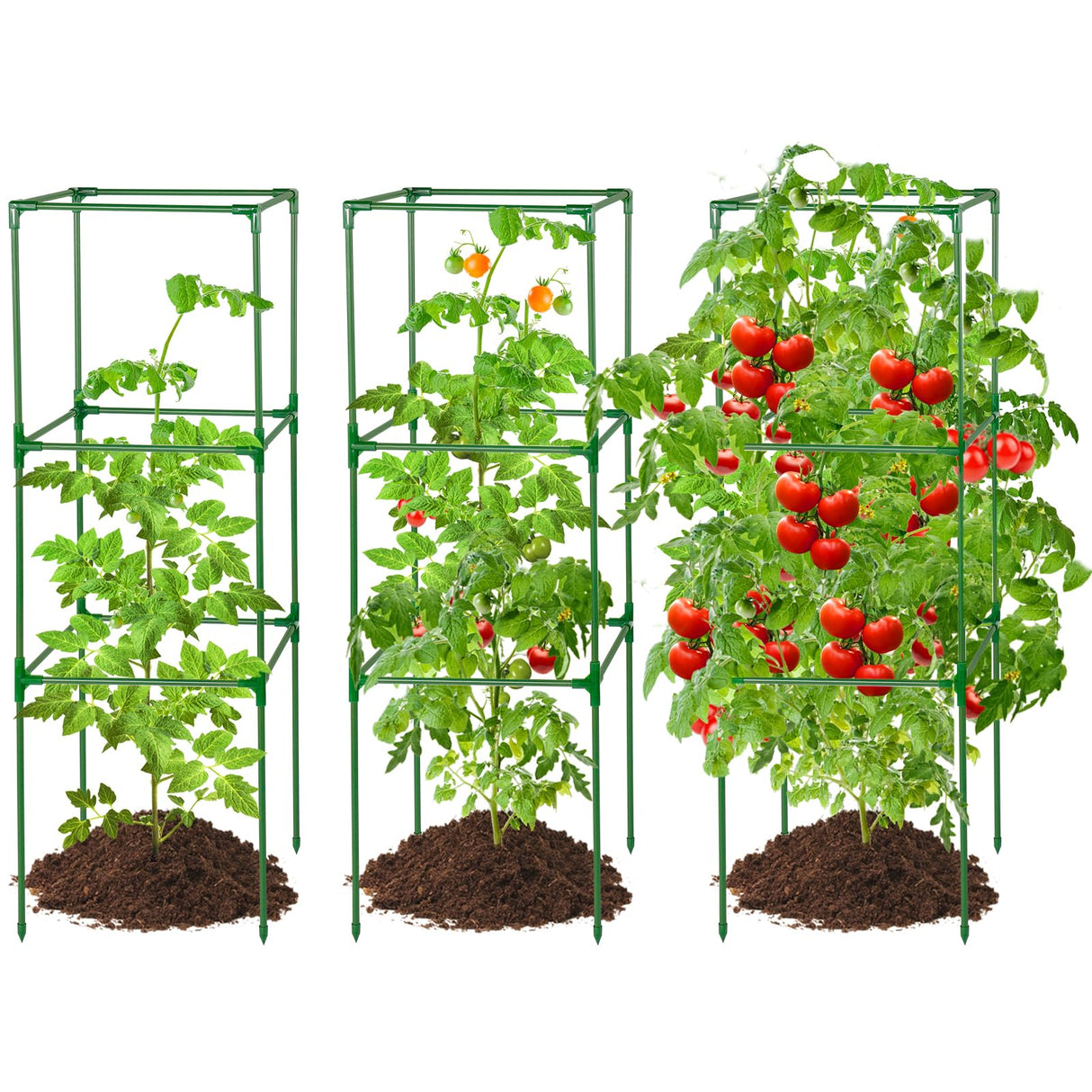 PAMASE 45x14.5x14.5in Square Tomato Cage for Garden, 3 Pack