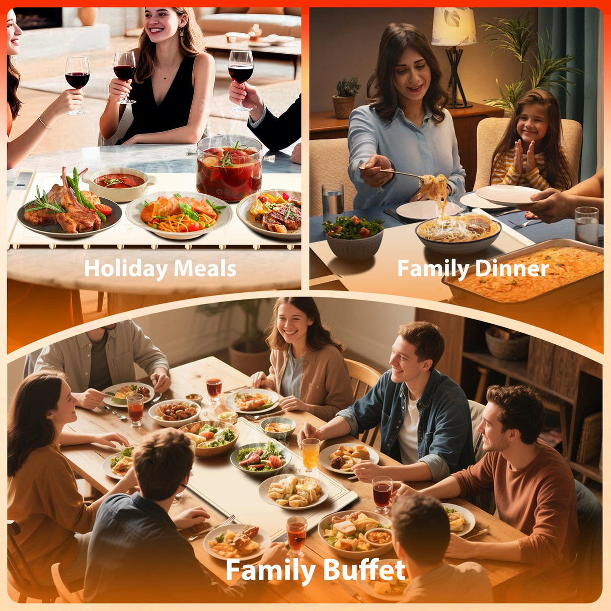 Warming Mat for Food | Max Temp 248℉,Electric Warming Tray with Timer and 8-Level Adjustable,Fast Full-Surface Food Heating Mat with Child Lock,Roll-Up & Portable Silicone Food Warmer for Buffet Party