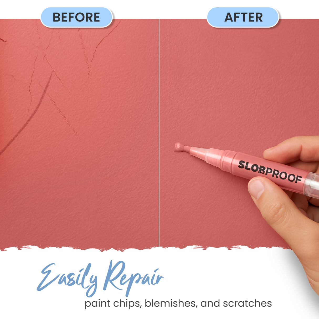 Slobproof Refillable Touch-Up Paint Pen, Mess-Free, Reusable Wall Paint Repair Tool, Precise Application, DIY Home Improvement, Furniture, Arts and Crafts, Patented Design, Easy Storage, Pack of 2