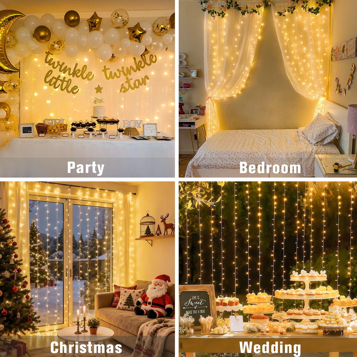 JMEXSUSS 300 LED Remote Control Christmas Curtain Lights, Plug in Fairy Curtain Lights Outdoor, Window Wall Hanging String Lights for Bedroom Backdrop Wedding Party Indoor Patio Xmas Decor, Warm White