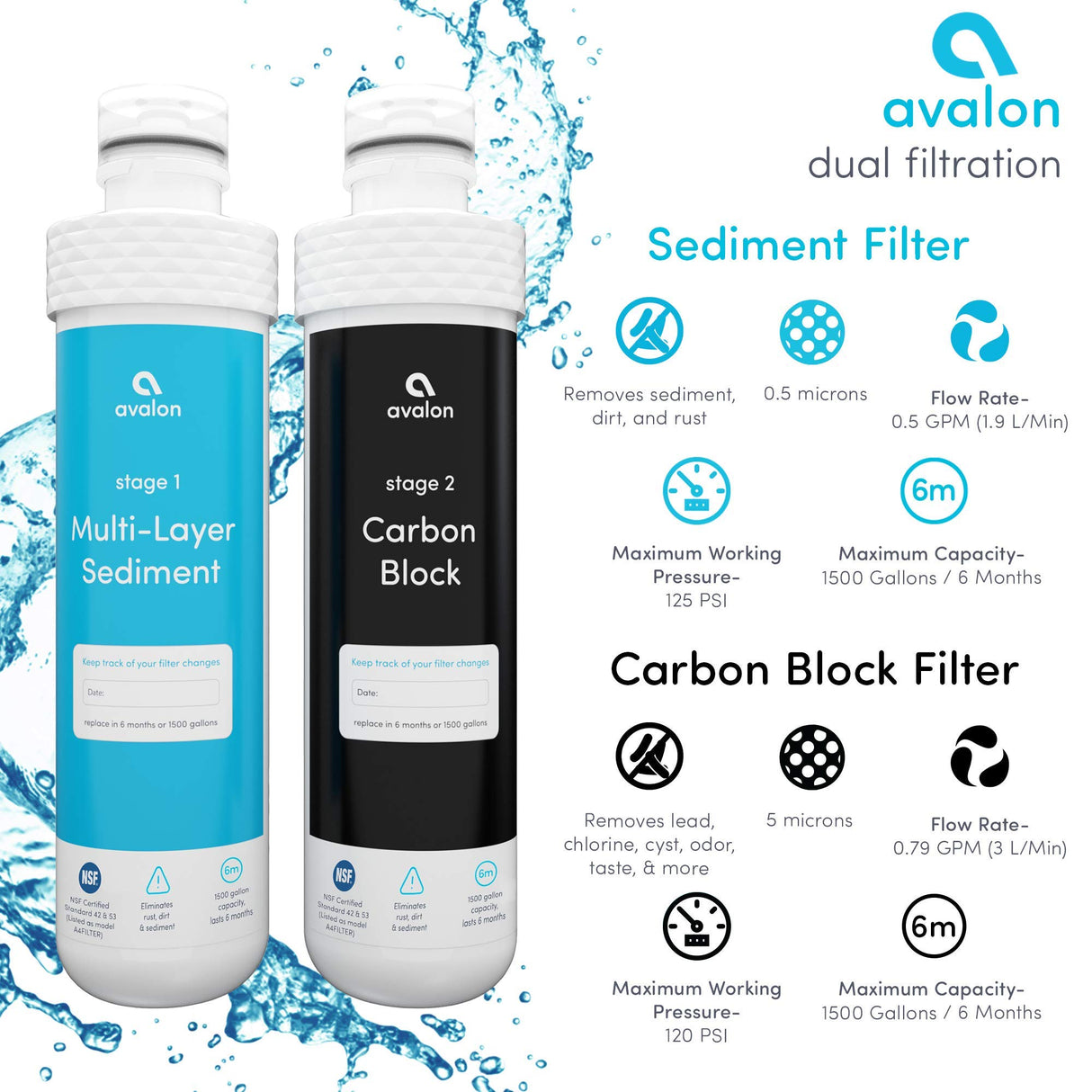 Avalon Genuine Replacement Filters for Avalon Bottleless Water Coolers, NSF Certified, Patented, 2 Count (Pack of 1)