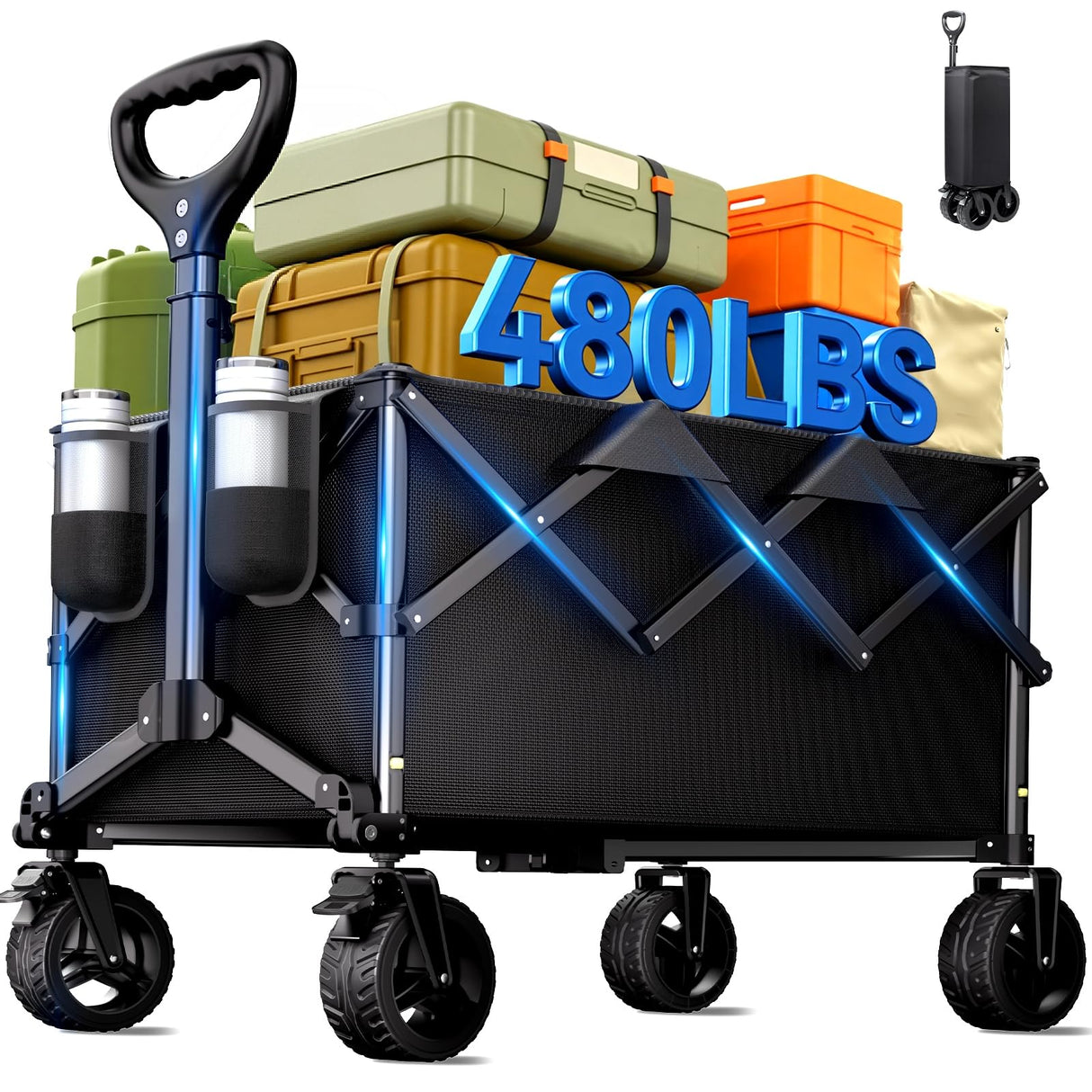 Collapsible Wagon Cart, 480lbs Heavy Duty Wagon with All-Terrain Wheels