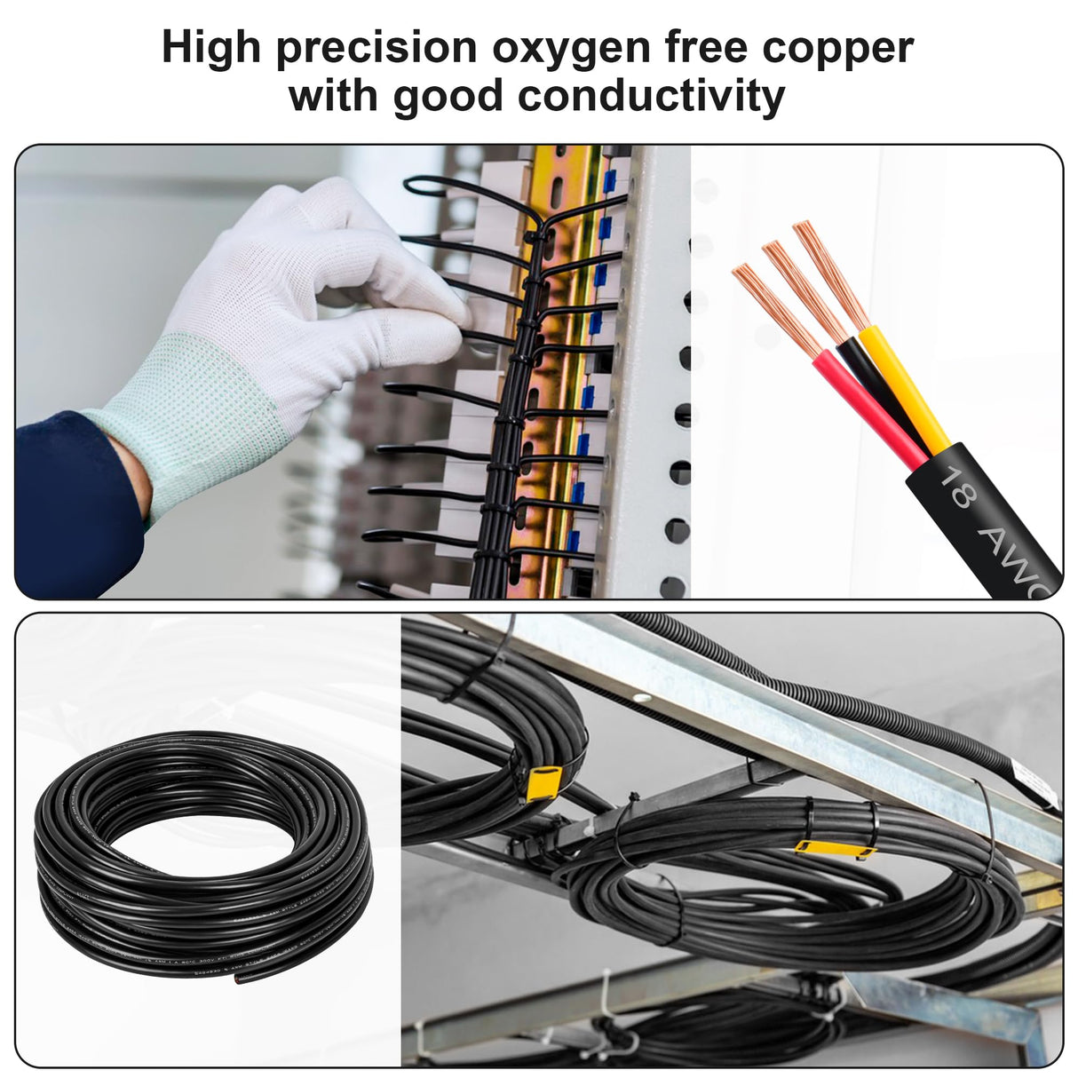14 Gauge Wire 3 Conductor,14 AWG Electrical Wire Stranded PVC Cord Oxygen-Free Copper Cable,26FT 3 Core Pure Copper Flexible Cable Wire for LED Lamp Lighting Strips Automotive (14AWG-3C, 26FT)…