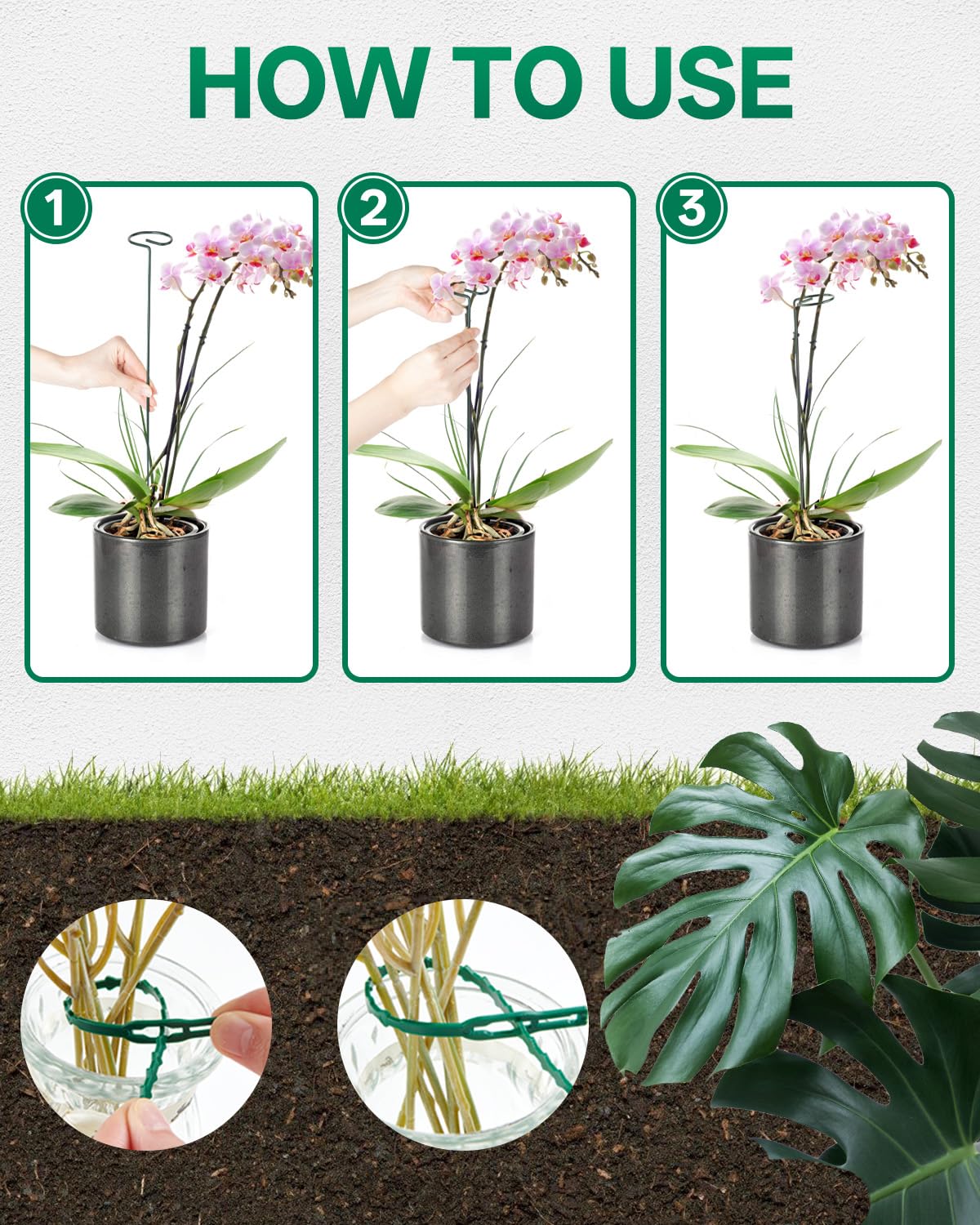 6 Pack 35.4 In Metal Plant Stakes, Plant Support Stakes with 15 Twist Ties