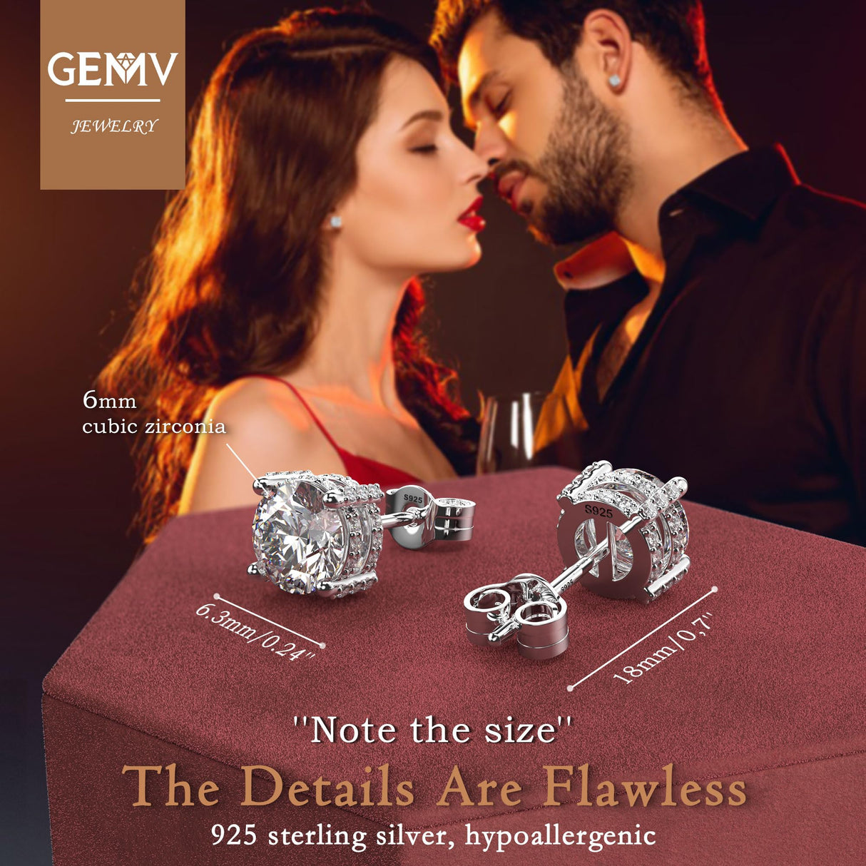 18K White Gold Plated Sterling Silver Pave Round Cut Cubic Zirconia Stud Earrings 4 Prong CZ Simulated Diamond Stud Earrings for Women Men Hypoallergenic (White Gold, 6mm)