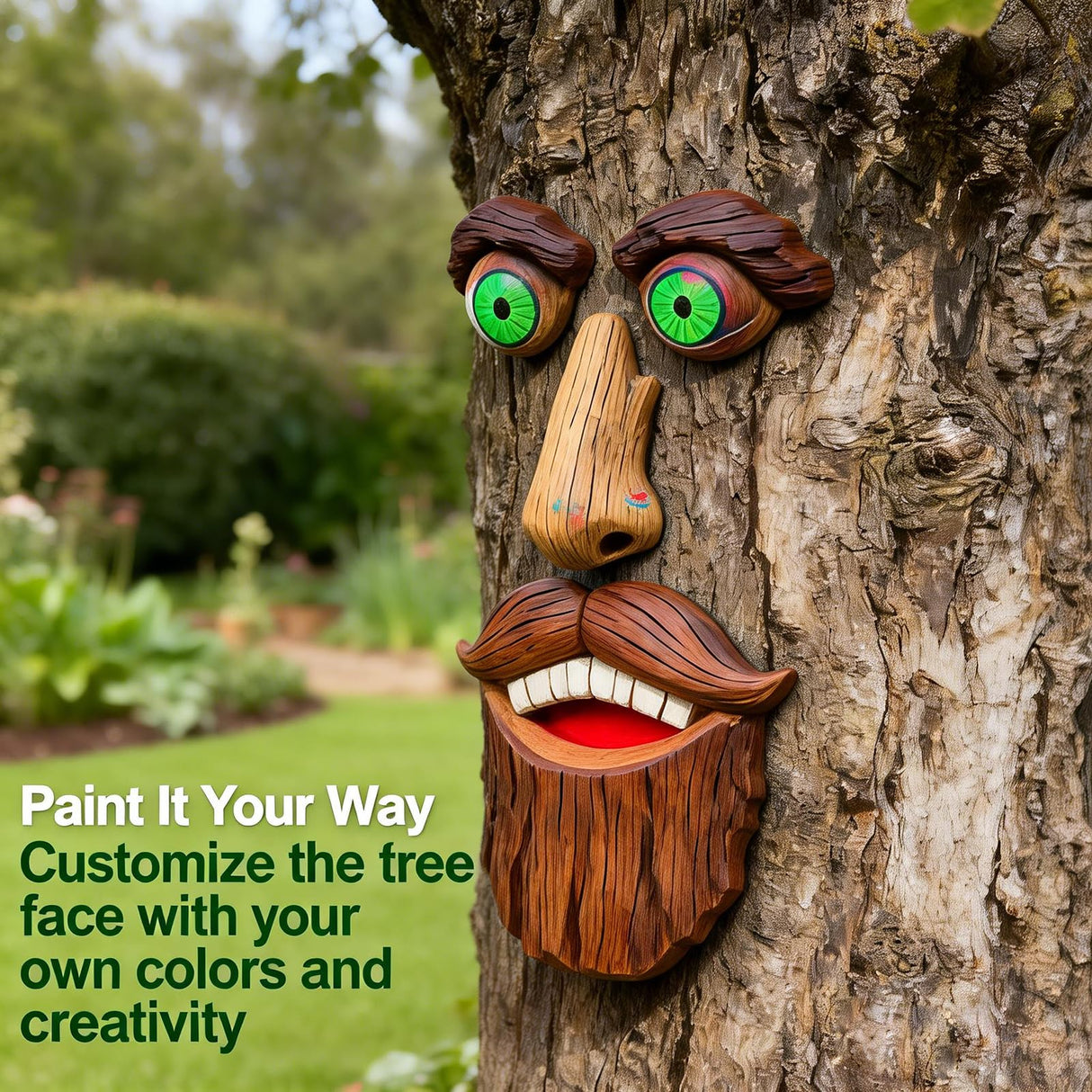 FmnyYaid 4 Pack Tree Faces Decor Outdoor, Large Whimsical Old Man Tree Hugger Statues, Resin Tree Art for Garden Yard Patio, Funny Tree Peeker Sculptures for Halloween Easter