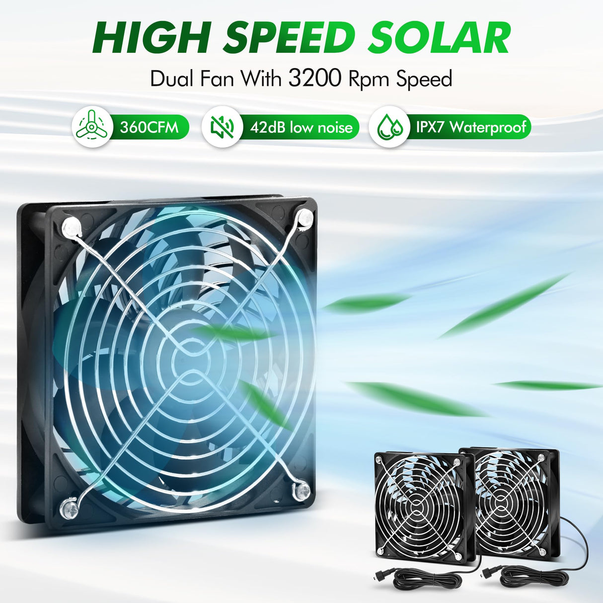 5.5" Solar Fan, Solar Panel Fan, 30W Solar Powered Fan with Dual IPX7 Waterproof Fans for Outside Chicken Coops, Greenhouses, Sheds, Intake or Exhaust Air Fan, Solar Ventilation Fan, Solar Exhaust Fan