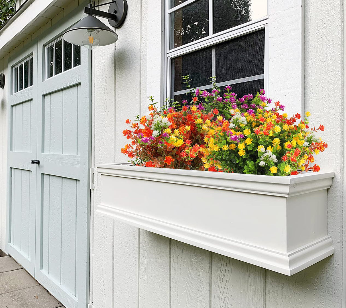 RECUTMS 8 Bundles Artificial Fall Flowers No Fade Faux Autumn Plants, Fake Indoor Outdoor Greenery Decorations for Thanksgiving Christmas Wedding Party Home Garden Fireplace Décor (Green Orange)