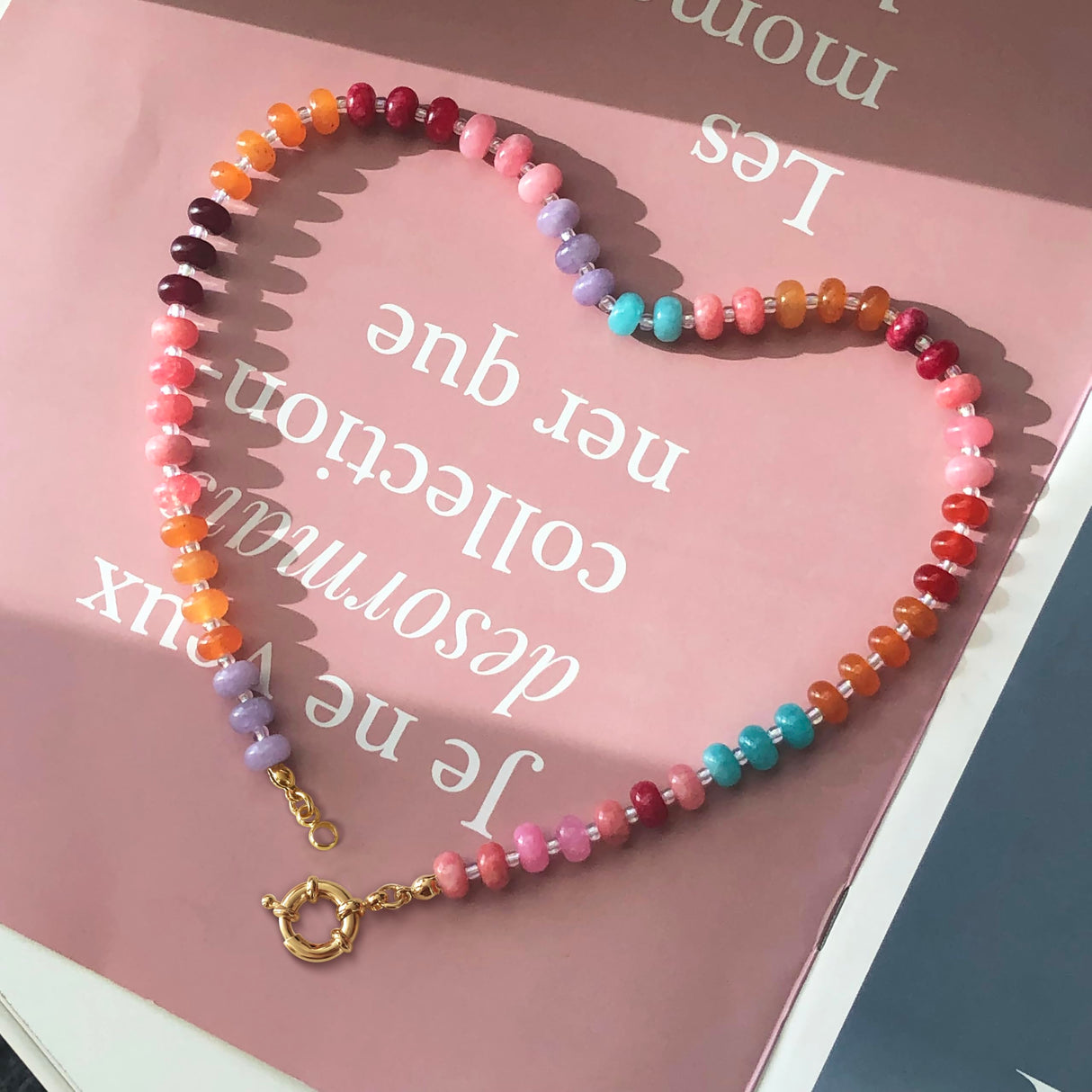 HAXIYA Colorful Beaded Gemstone Necklace for Women Boho Choker for Beach