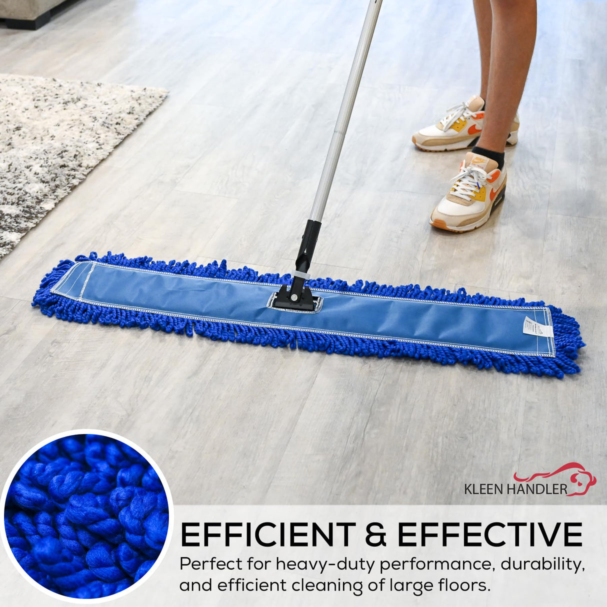 KLEEN HANDLER 3 Pack of 36 Inch Microfiber Dust Mop, Large Washable Commercial Mop Head Replacement, Sweeper, Janitorial Supplies, Blue