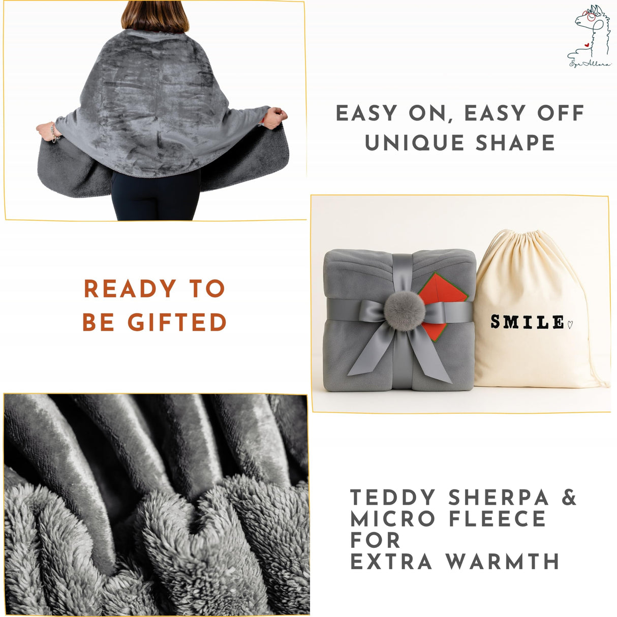 Premium Double Layer Poncho Blanket -No Sleeves Easy On Easy Off- Drape and Go- Top Christmas Gifts for Grandma, Gift for Mom and Elderly Women (Silver Grey)