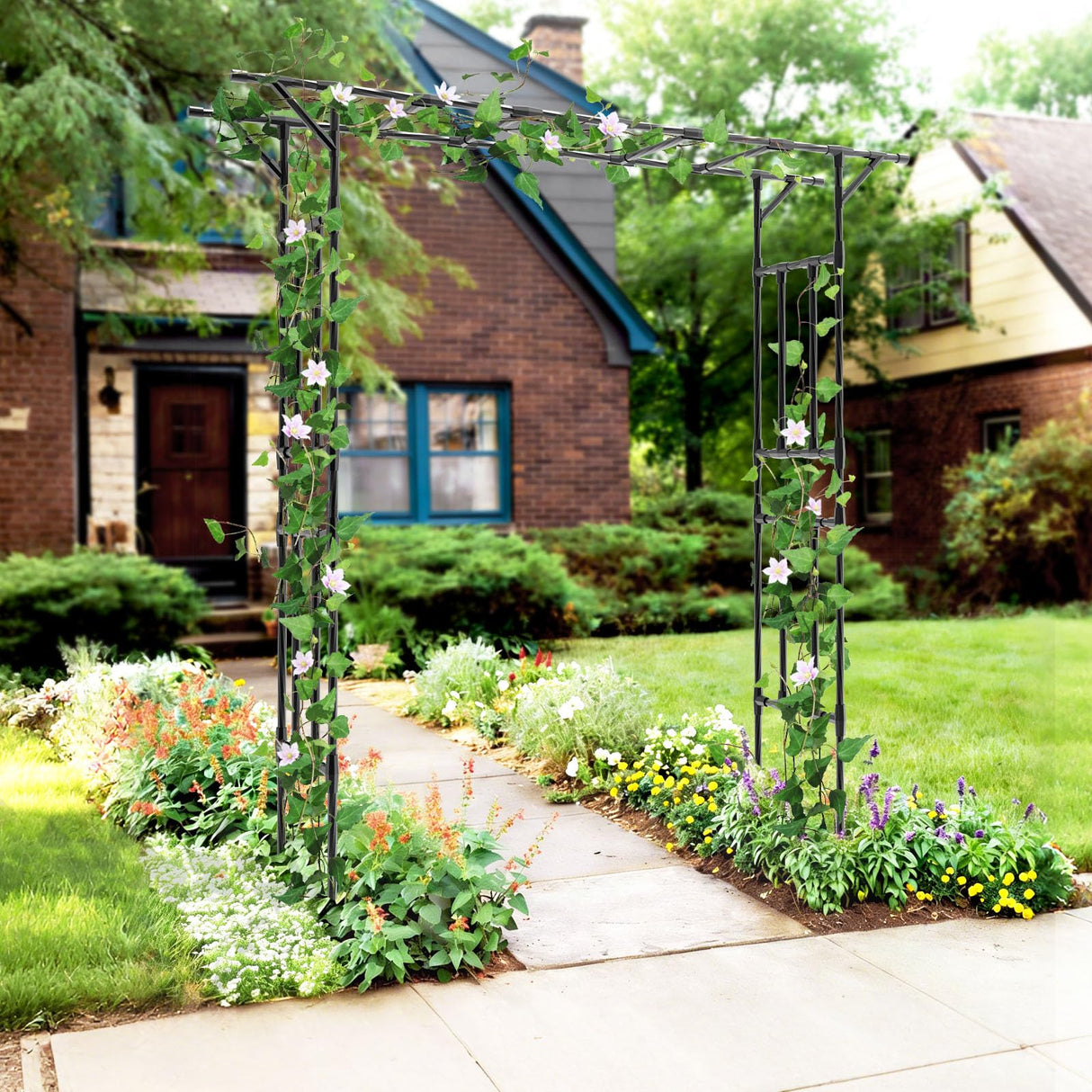 Trellume Garden Arch Trellis - 78.7" L×85.4" H Flat Top Garden Arch, Sturdy and Rustproof Garden Arch Trellis for Climbing Plants Outdoor, Arbor Trellis for Backyard, Patio, Lawn, Wedding(20MM Pipe)
