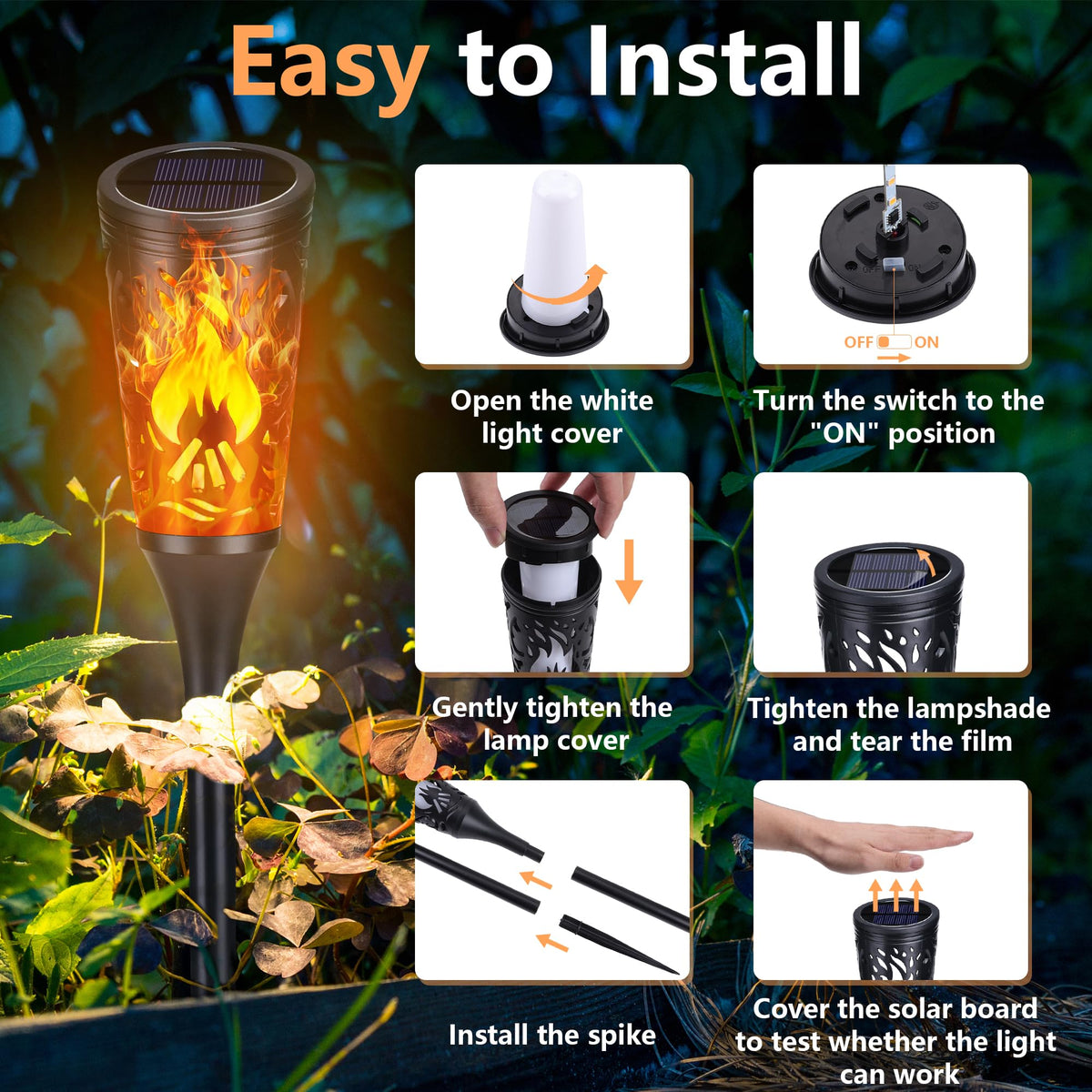 Toodour Solar Halloween Lights Outdoor, 6 Pack Solar Torch Light Waterproof
