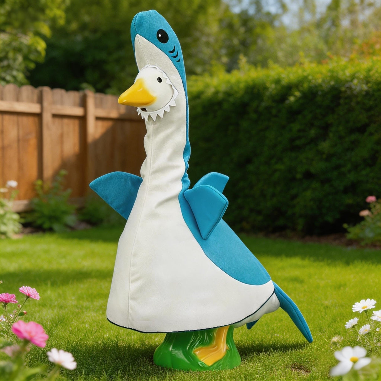 ARGOOFG Summer Porch Goose Outfits for Large 23" H Statue Decor, Shark Blue Costume Set Clothes for Outdoor Patio Lawn Garden Plastic Cement Statue Decoration