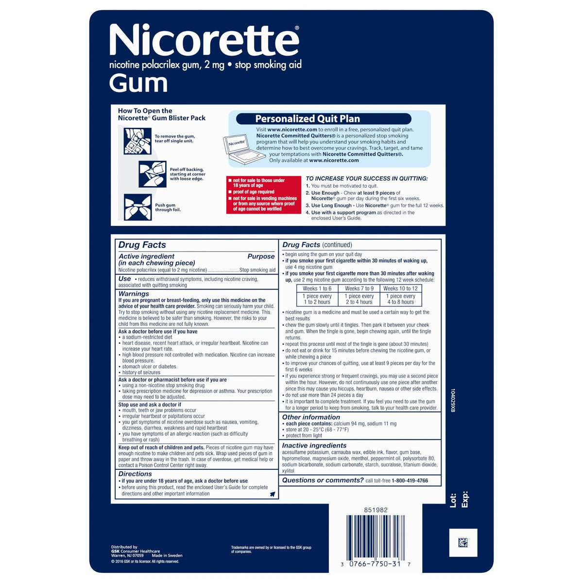 Nicorette Nicotine Gum 2mg, White Ice Mint, 200 Count