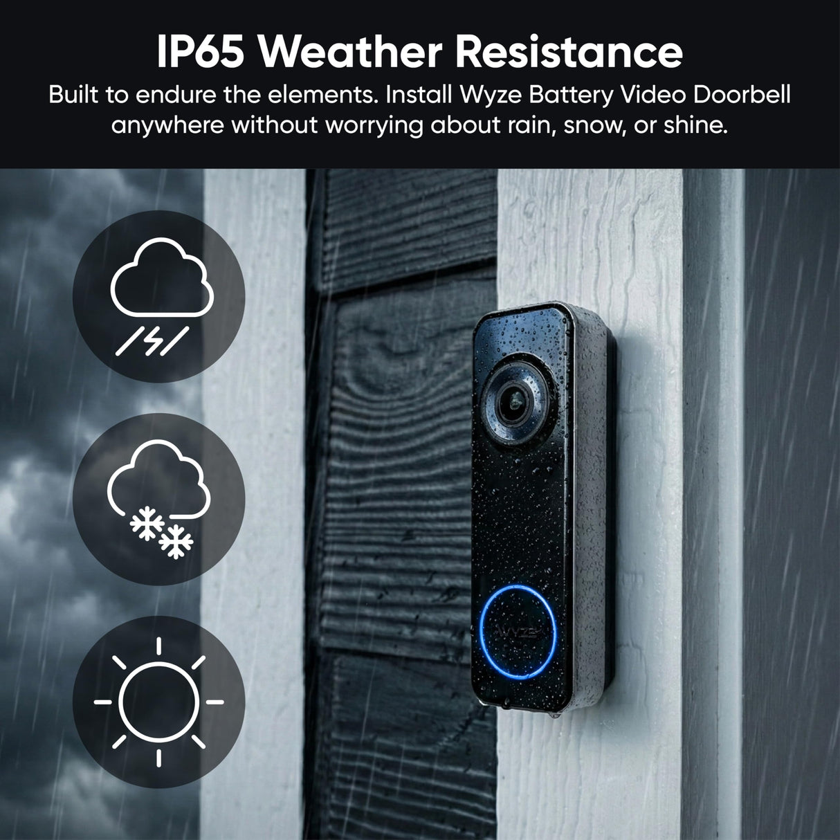 Wyze Battery Video Doorbell Wireless Camera, 1536x1536 HD+ with Color Night Vision, 2-Way Audio, 1:1 Head-to-Toe View, Person/Vehicle/Package Monitor, Wire-Free/Wired Option, 1 Minute Easy Setup