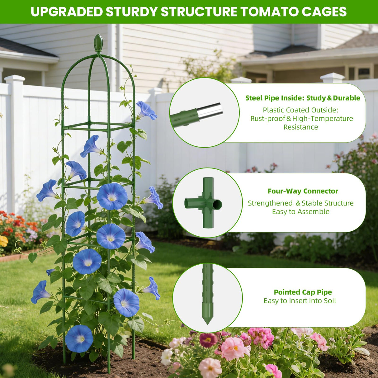 2 Pack Garden Obelisk Trellis for Climbing Plants, 71" Rustproof Metal Tower Plant Support Cages, Rose Trellis for Tomato Potted Flowers Vegetables Vines, Indoor Outdoor Garden Patio