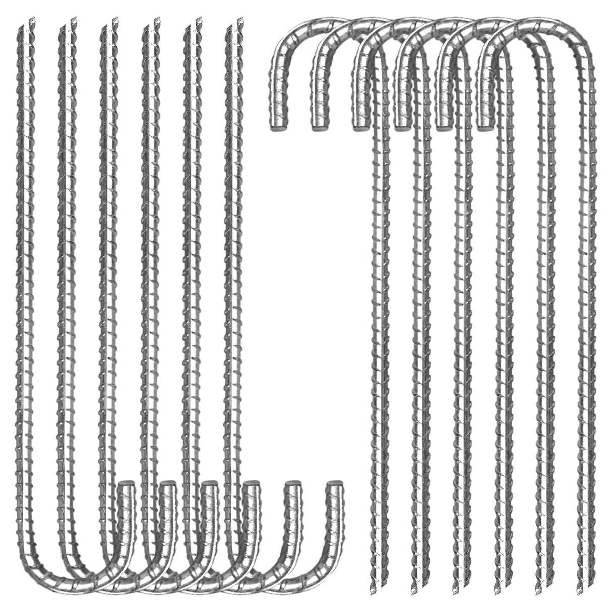 Tingyuan 12 Pack 12 Inch Rebar Stakes Heavy Duty J Hook Ground Anchors, Anti Rust Metal Steel Tent Stakes Garden Fence Stakes, Silver