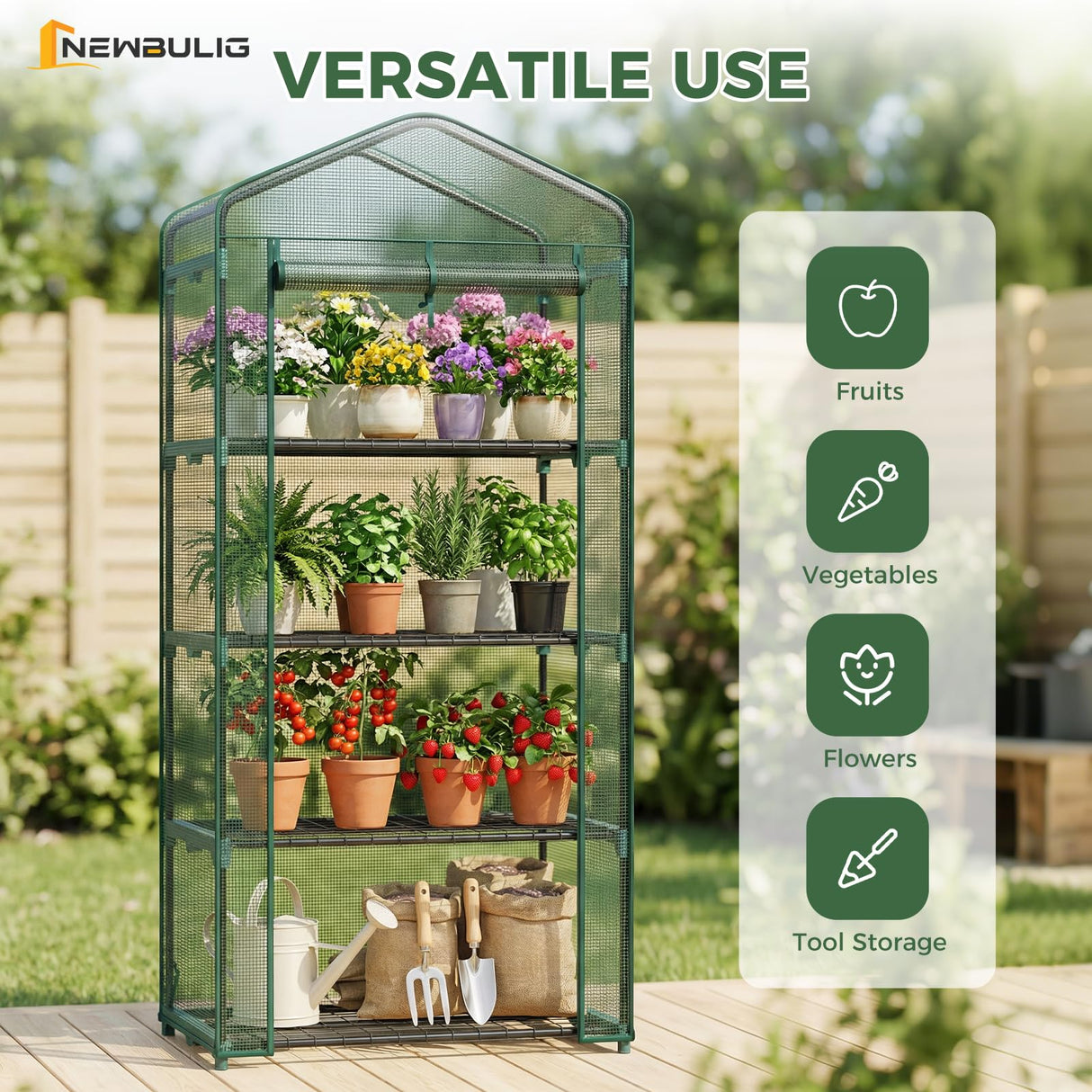 NEWBULIG Mini Greenhouse with Durable PE Cover Roll-up Zipper Door 4 Tier, 27"x19"x63" Small Greenhouse for Outdoors Indoor Balcony, Porch, Garden, Patio, Backyard Green Houses, Green