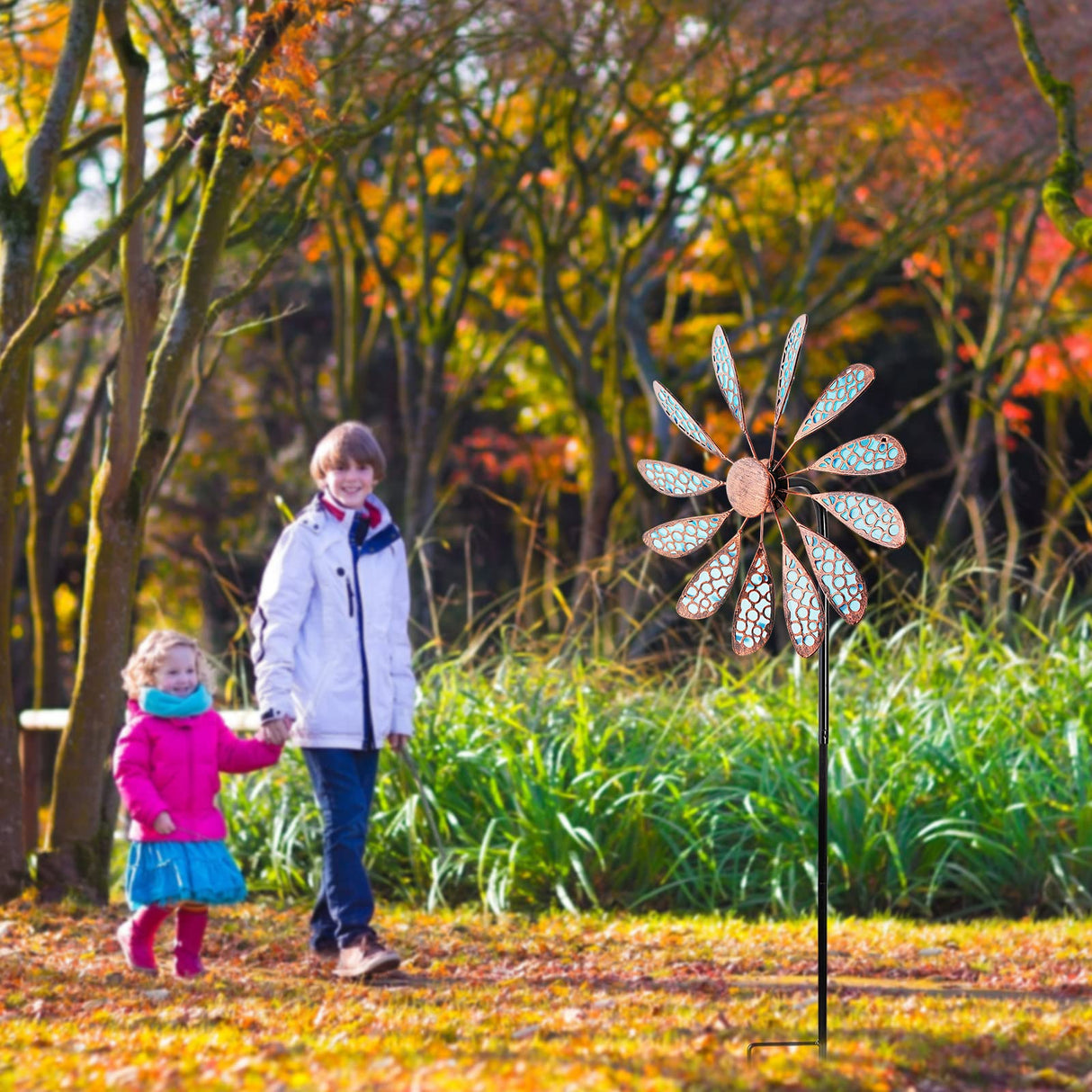 DREAMYSOUL Outdoor Wind Spinner 33" Metal Wind Sculpture Waterproof Fluorescence Wind Spinners for Garden Patio Lawn Decoration